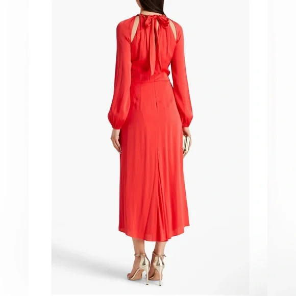 VERONICA BEARD Fay La Chain-detail Dress In Papaya Long Sleeve Size 4 NWOT - Picture 3 of 13